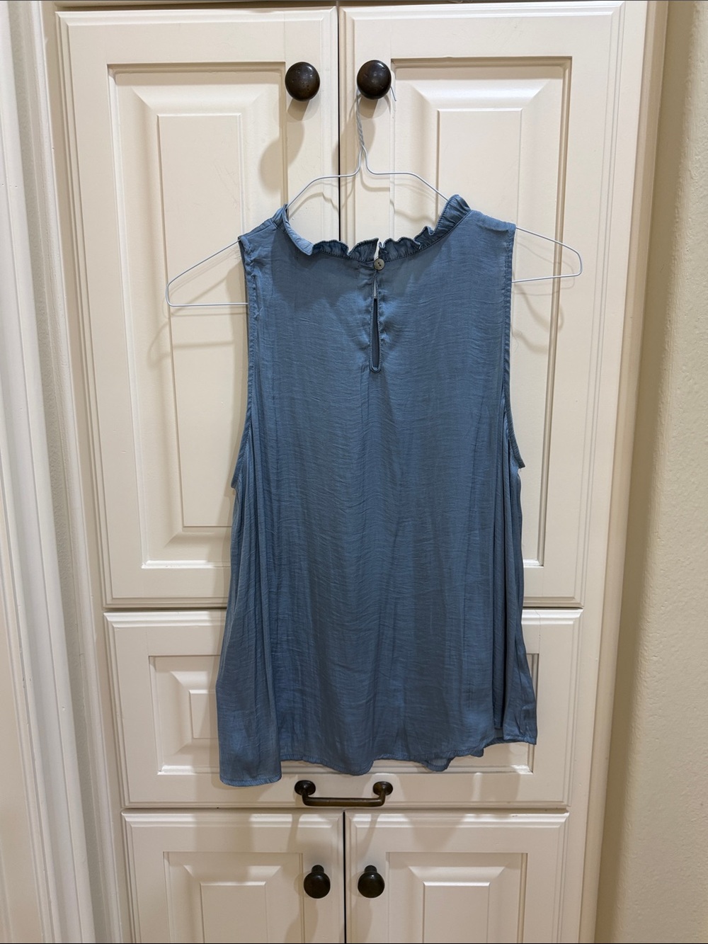 Sleeveless Ruffle-Neck Blouse in Slate Blue - Picture 3 of 3